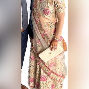 Embroidered Peach/Blush Lehenga Choli and Dupatta (Indian Wedding Attire)